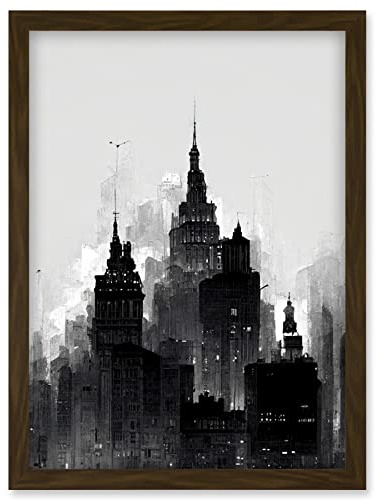 Doppelganger33 LTD Skyscraper Cityscape Charcoal Illustration Black White Artwork Framed Wall Art Print A4