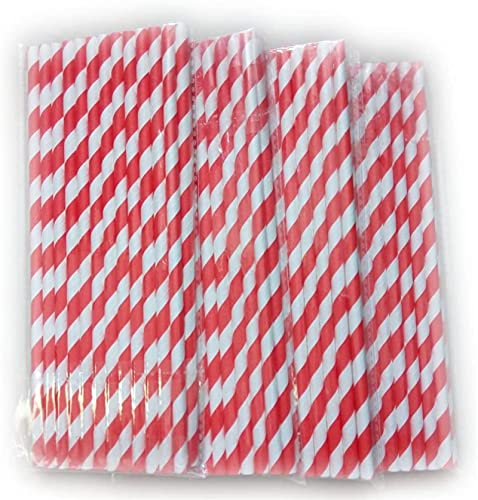 ACCROL 100 Pcs Pailles À Boire Jetables Rouges Et Blanches Pailles À Boire Rayées en Papier Gobelet