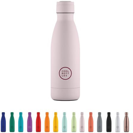 Cool Bottles - Botella de Agua de Acero Inoxidable - 350 ml - Pastel Pink - 23,5 x 7 cm - Botella Térmica Hermética - Bebidas Frías 36 H y Calientes 18 H - Triple-Cool Technology - Libre de BPA