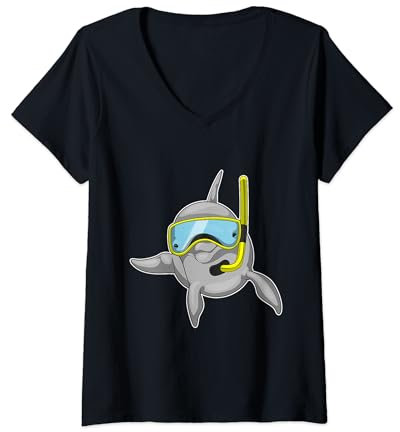 Damen Delfin Taucher Schnorchel T-Shirt mit V-Ausschnitt