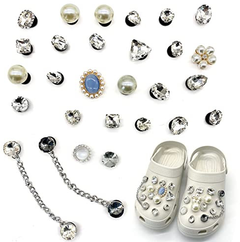 Schuhanstecker für Crocs, 28pcs Aufstecker Glitzer Pins Anstecker DIY Schuh Charms Bling Clog Sandalen Croc Zubehör für Teen Mädchen Frauen