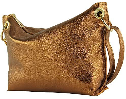 modamoda de - T243 - ital. Umhängetasche Klein Small aus Leder, Farbe:Bronze-Metallic