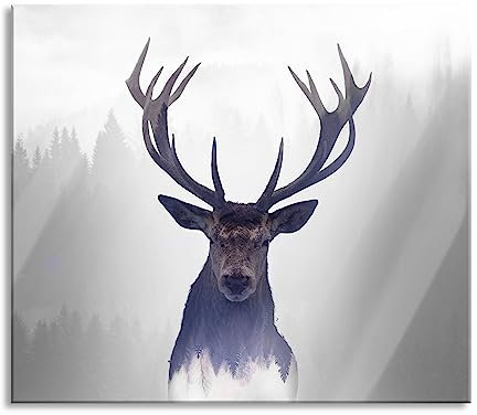 Nahaufnahme Hirsch im Nebelwald abstrakt B&W Detail Herdabdeckplatte & Spritzschutz aus Echtglas | Für Herd-Kochfelder | 60x52 cm