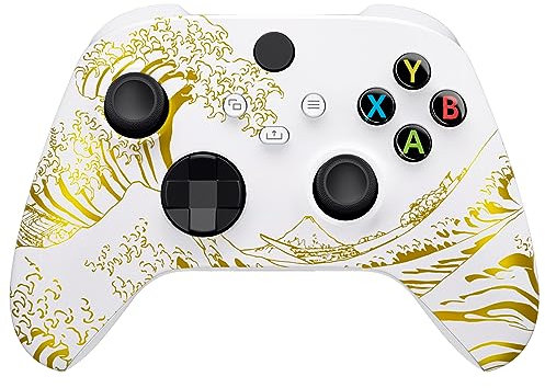 eXtremeRate Carcasa para Xbox Series S X Mando Protector Placa Frontal Funda Delantera Reemplazo Kit Cubierta Cover Shell para Xbox Series X S Control-No Incluye Mando(La Gran Ola Dorada-Blanco)