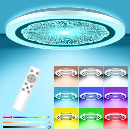MILFECH 24W LED Deckenleuchte Dimmbar mit Fernbedienung, LED Deckenlampe Flach 6 RGB Farbwechsel 3200LM IP54 Rund für Schlafzimmer Kinderzimmer Küche Wohnzimmer, 3000K-6000K