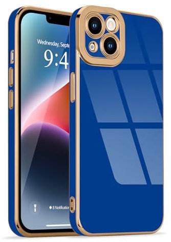 Lafunda for iPhone 14 Plus Case, Luxury Plating for Womens Gilrs Case, Full Camera Protection Soft TPU Bumper Cover, Shockproof Silicone Slim Phone Case for iPhone 14 Plus 6.7, Blue