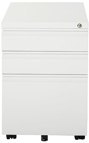 Vinsetto Rollcontainer mit 3 Schubladen Aktenschrank Büroschrank mit Rädern Bürocontainer mit konkavem Griff für Home-Office Stahl Weiß 39 x 48 x 60 cm