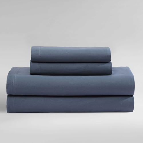 Calvin Klein Queen-Bettlaken, Bio-Baumwoll-Satin-Bettwäsche-Set, luxuriös weiche Heimdekoration, GOTS-Zertifiziert (Organic Earth Midnight Blue, Queen)