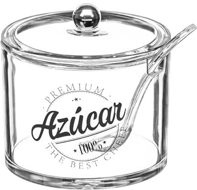 Azucarero Metacrilato con Tapa - Recipiente para guardar Azúcar 9cm de Diametro con Frase (The Best Cheef)