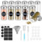 FRIBERG pot a epices ronds en verre, 120 ml, avec couvercles en acier inoxydable, lot de 12,bocaux epices,pots à épices de cuisine, entonnoir inclus, brosse de nettoyage, stylo et autocollants