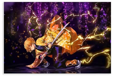 FrySky Zenitsu Kimetsu No Yaiba Poster 1 Leinwand Poster Schlafzimmer Dekor Sport Landschaft Büro Zimmer Dekor Geschenk ungerahmt 30 x 45 cm