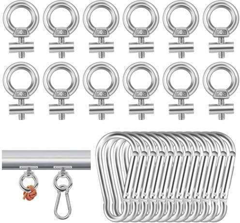 12 Pezzi M4 Bullone ad Occhiello Acciaio Inossidabile 304 Occhiello di Sollevamento Bulloni per Viti Filettate Maschio con 12 Moschetton per Tendalino, Barca, Camper