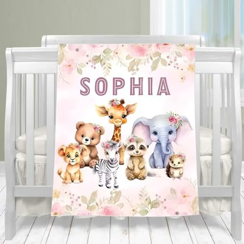 UOOYAA Babydecke Kuscheldecke Krabbeldecke Premium Babybettwäsche Flanell Decke mit Namen und Datum, Personalisiertes Geschenke für Kinder