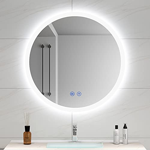 WLCNYL LED-Badezimmerspiegel, an der Wand montierter, beschlagfreier Schminkspiegel mit Smart-Touch-Taste, weißes Licht/warmes Licht, 60 cm/70 cm/80 cm, einstellbare Helligkeit