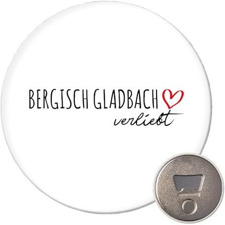 Huuraa Magnet Bergisch Gladbach verliebt Geschenk | 59mm Kühlschrankmagnet rund Flaschenöffner Geschenkidee dekorativer Magnet für Magnettafel, Kühlschrank oder Whiteboard