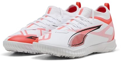 PUMA Ultra 5 Match TT + MID JR Soccer Shoe, White Black-Glowing RED, 1.5 UK