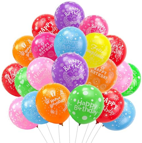 AUNGKWANG Geburtstag Luftballons, 100 Stück Bunt Premium Ballons, 30 cm Happy Birthday Luftballon, Ballons Geburtstag, Happy Birthday Ballon, Geeignet für Kinder ab 1 2 3 4 5 6 7 8 9 10 Jahren