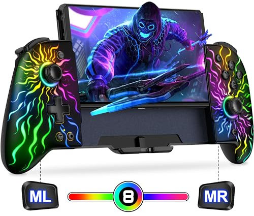 CoguyTech Leistungsstarker Bluetooth-Controller für Switch/Switch OLED, RGB Handheld Controller mit Makroprogrammierung, 2-in-1 Lade Switch Controller Pro für Nintendo mit 1000 mAh