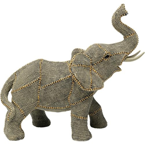 Kare Design Deko Figur Walking Elephant Pearls, Grau, Handgefertigt, Unikat, Deko Objekt fürs Wohnzimmer, für Regale, Verzierung mit Kunstperlen, Tier Design, 22,5x24x12 cm (H/B/T)