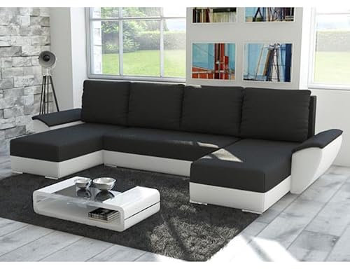 Easy4You Fly Schwarz/Weiß Ecksofa U-Form 332 x 72 x 140 cm mit Schlaffunktion und Stauraum - Schlafsofa mit Bettkasten - Moderne Wohnzimmermöbel – Stoff: Mikrophase 15/31