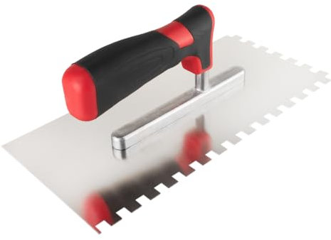 Zahnkelle 8x8 mm zum Verlegen von Fliesen Zahnspachtel Edelstahlkelle Ergonomisch Griff Profi Edelstahl 270 x 130 mm