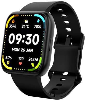 VEN-DENS Smart Watch for Men Women,1.83’’ AMOLED Digital Fitness Watch, Blood Pressure, Heart Rate Sleep Monitor, Step Counter, Waterproof GPS, running & activity tracker for Android iOS phones- Black