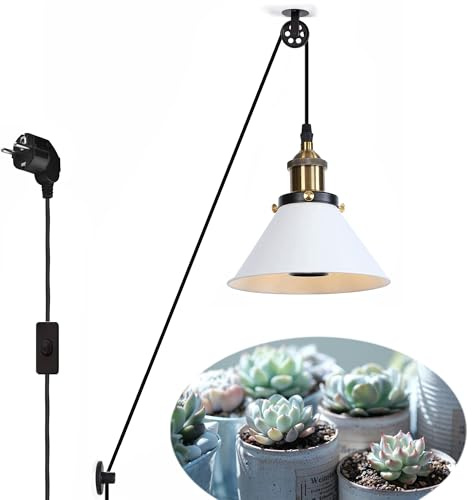 FSLiving 10W LED Pflanzenlampe mit hängendem System,Weiß Vollspektrum Grow Light mit 4,5 m CE-geschaltetem Steckerkabel, E27 Lampenfassung Hängende Leuchte für Gewächshaus Zimmerpflanzen,Weiß