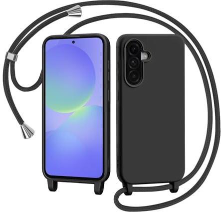 AOMYKE Funda para Samsung Galaxy A36 5G con Cuerda, Silicona Líquida Carcasa con Cordón Correa Colgante Ajustable Collar Correa Teléfono Case Cover, Negro