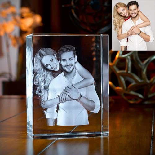 XFZDKJSD Personalisierbarer gelaserter 2D-/3D-Foto-Kristall, individuell gravierte Kristall-Foto-Gedenkdekoration, individuelles Foto-Kristallglas (6 x 6 x 9 cm, 3D-vertikal)
