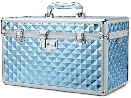 HEWEI WORKS Storage Box with Key Lock, Lockable Medicine Storage Box, Empty First Aid Box, Security Lock Box, Medical Organizer, Multipurpose Lockbox, Safe Box for Home and Outdoor (Blue, X-Large)