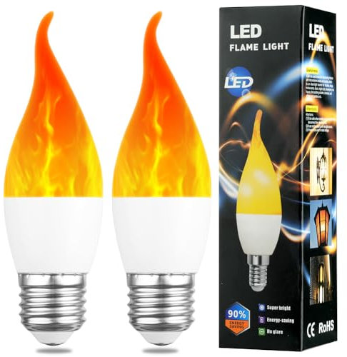 AUAUY Bombilla LED de llama, 2 W, E27, efecto de llama, bombilla parpadeante, 3 modos de iluminación, lámparas LED decorativas para interiores y exteriores, para el hogar, jardín, bar, Halloween