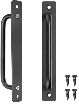 M METERXITY 2-Pack Barn Door Handles, 6.3Inch/160mm Hole Center Aluminium Alloy Gate Handle with Mounting Screws for Bathroom/Wardrobe/Closet/Kitchen, Sliding Door Handle with Plate [Black]