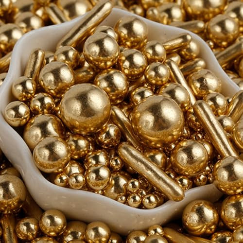 Gold Streudekor Zucker Streusel, Essbare Süßigkeiten Perlen 120g, Backkuchen Dekorationen, Eis Toppings und Kekse Dekoration, Hochzeitsfeier Chirstmas Supplies