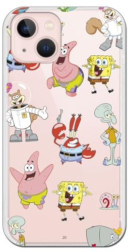 Personalaizer Schutzhülle für iPhone 15, Spongebob-Design, lustiges Design mit Patrick, Tintenfisch, Krabbe, Sandstein, TPU-Silikon, flexibel, transparent