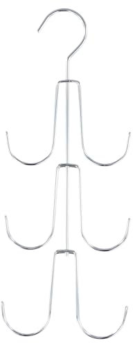 Perchero para Corbatas, Perchero para Ropa, Armario, Almacenamiento Multifuncional, Estante de Metal Plateado con 6 Ganchos, Apto para Corbatas, Bufandas, Ropa, Bolsos y Cinturones