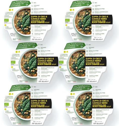 Agricola Miglioretti Zuppa Biologica di Ceci e Cavolo Nero Pronta in 3 Minuti - Vegana, Senza Glutine e Senza Conservanti per un Pasto Sano e Delizioso - 6 porzioni
