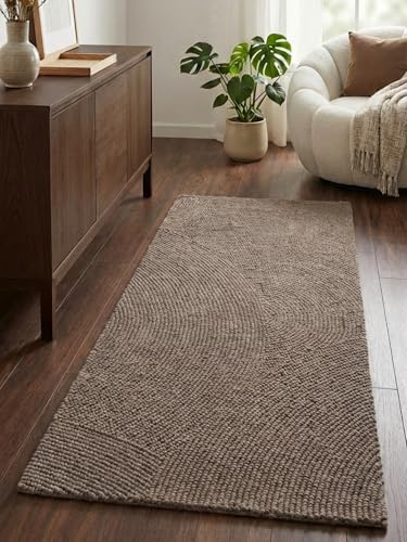 Hanse Home Wollteppich Calmio - Natur Wohnzimmerteppich - Handgetuftet - Hygge Skandi, Boho Läufer Wolle für Wohnzimmer, Schlafzimmer, Esszimmer, Flur - Taupe, 80x300cm