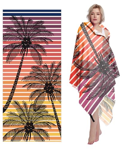Style Slice Quick Dry Microfibre Beach Towel Sunset Palm Tree Orange 200x90cm