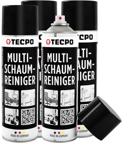 TECPO 4X Multi Schaum Reiniger, 500ml Kfz Reinigungsmittel für Innenraum, Kunststoff, Scheiben, Polster, Glas, Metall Autopflege Aktiv Reiniger