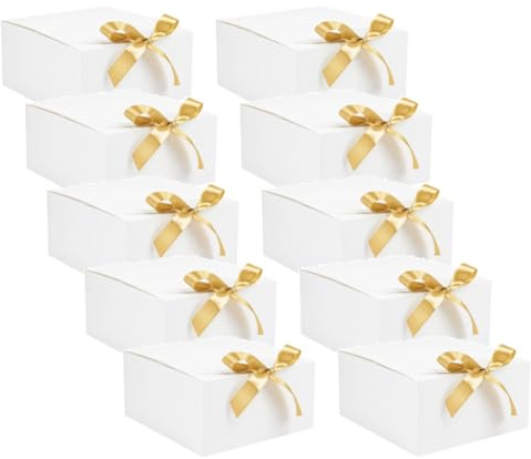 Pqahffowr 10Pack White Gift Boxes with Lids, 8X8X4 Inch Groomsmen Proposal Box, Luxury Black Gift Box with Ribbon for Wedding Box