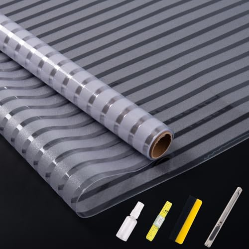 CJYtrinova Static Cling Striped Frosted Window Film Removable Matte Privacy Glass Sticker Anti UV Light Filter Non Adhesive Strip Window Tint for Bathroom Shower Bedroom Balcony Doors 44.5 * 300cm