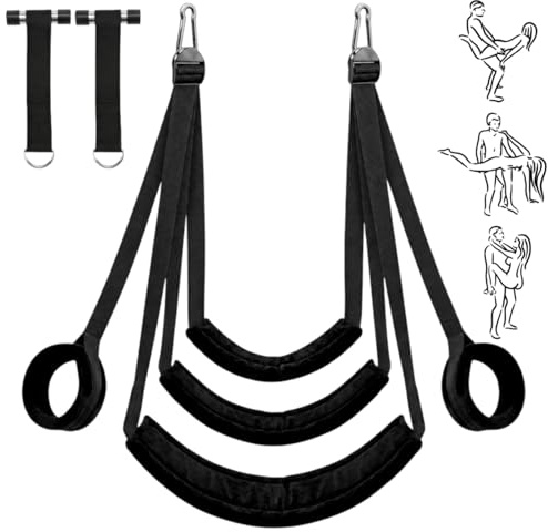 Liebesschaukel Tür-Schaukel für Paare mit Türrahmen-Befestigung, Verstellbare BDSM-Gurte, Komfortsitz mit Nacken- & Hüftstütze, Robuste Metallschnallen, Extra-Polsterung, Bis 227 kg, Schwarz