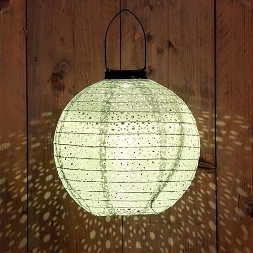 LED Solar Textil Lampion rund grün - 25 cm - Garten Deko Beleuchtung warm weiß - Solarleuchte Laterne Leuchtkugel Dekoleuchte Partylicht für Außen wetterfest
