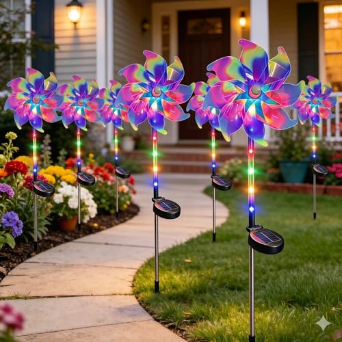 Solar Rainbow Pinwheel, Lights LED Windmill Garden Stake, Waterproof Color Changing Kinetic Wind Spinner for Outdoor Yard Lawn Patio Pathway Decor (2)