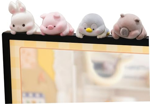 AZIDWERYQ Computer Decor, 4-pack Fuzzy Animal Monitor Buddy Set, Computer Monitor Decor for Office Desk & Car Dashboard