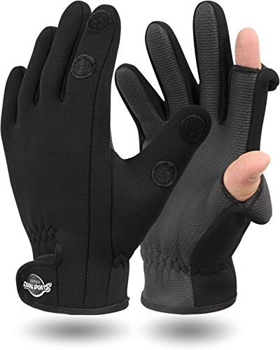 normani Neopren Anglerhandschuhe Zeigefinger und Daumen zum umklappen, wetterfest (XS-3XL) Farbe Schwarz Größe S