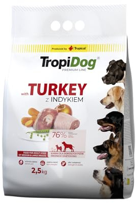 Hundefutter – TropiDog Premium Erwachsene Mittelgroße & Große Rassen mit der Türkei & Reis, Tasche 2,5 kg