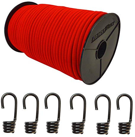 Seilwelt 8mm Expanderseil 30m Gummiseil + 10 Spiralhaken Gummileine Planenseil Seil Plane in Rot