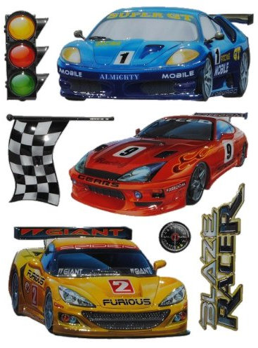 alles-meine.de GmbH 7 TLG. Set 3-D ! Wandtattoo/Fensterbild - Auto - Rennwagen - Sportwagen - wasserfest - selbstklebend Autos Racer - Sticker Aufkleber - Fahrzeuge