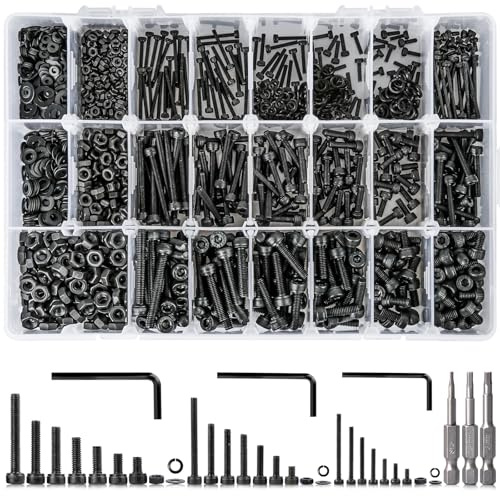 K Kwokker Metrisches Schrauben-Sortiment M2 M3 M4, 21 Größen, 4 mm bis 30 mm, verbesserte verzinkte Innensechskant-Maschinenschrauben, 12,9 Stahllegierung, Schrauben und Muttern, Set, Schrauben,